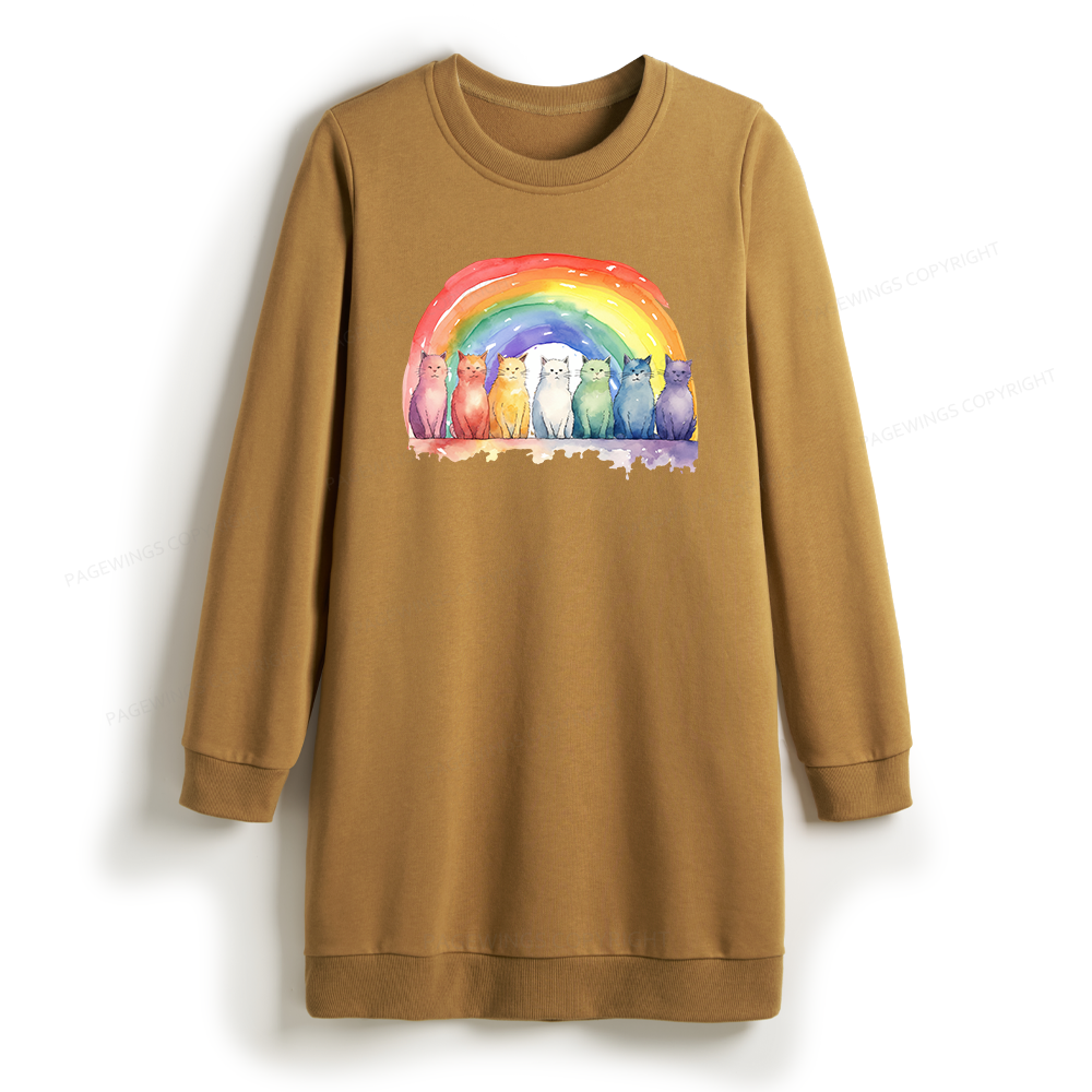Pagewings Pride Rainbow Cat Sweatshirt Dress