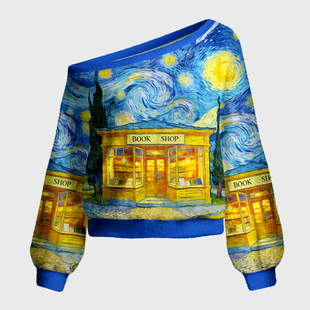 Pagewings Bookish Vibe Off Shoulder Ugly Knit Sweater