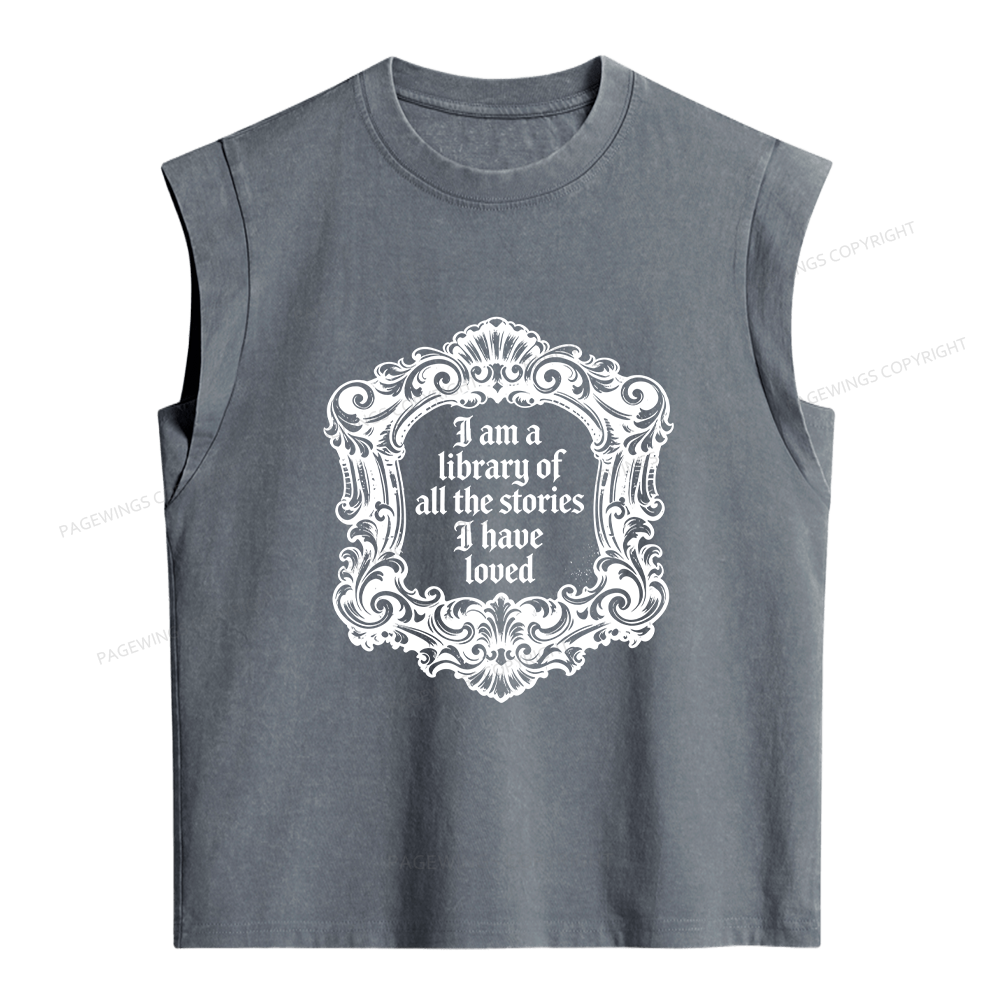 Pagewings I Am A Library Of All The Stories I Have Loved Women's Washed Tank Top