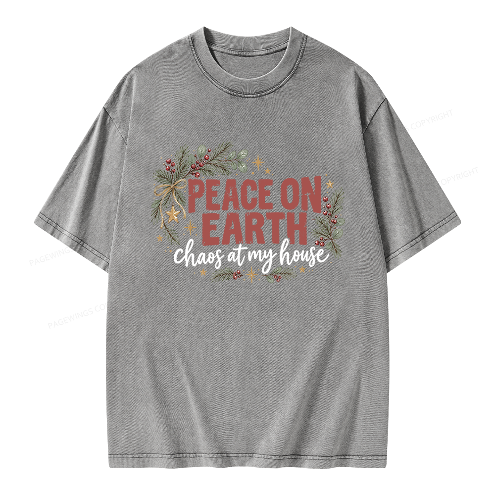 Pagewings Peace Earth Christmas Unisex Washed T-shirt