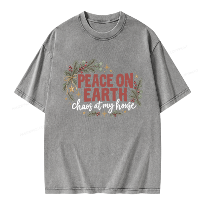 Pagewings Peace Earth Christmas Unisex Washed T-shirt