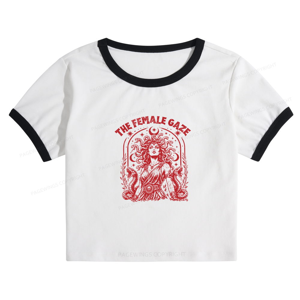 Pagewings Vintage Medusa Feminist Baby Tee Cropped Ringer T-Shirt
