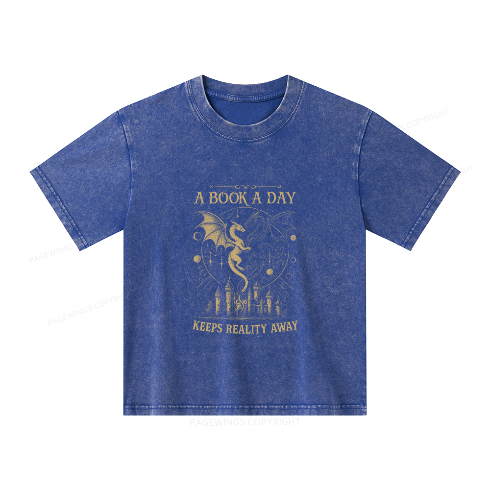 Pagewings A Book A Day Keeps Reality Away Unisex Kids Washed T-shirt