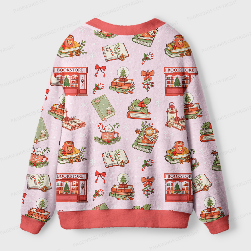 Pagewings Christmas Book Store Light Knit Unisex Cardigan Sweaters