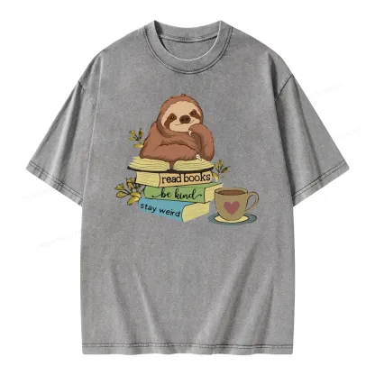 Pagewings Sloth Reading Unisex Washed T-shirt