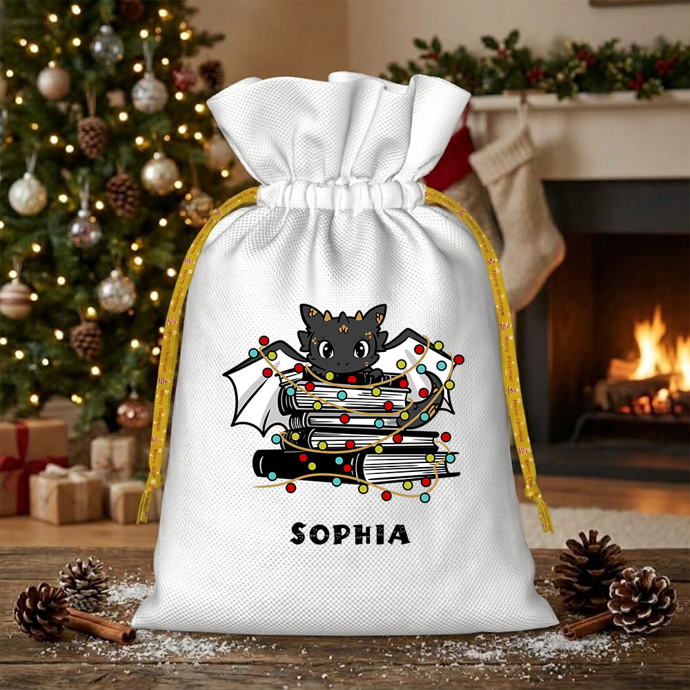 Pagewings Personalized Cute Book Dragon Christmas Santa Sack