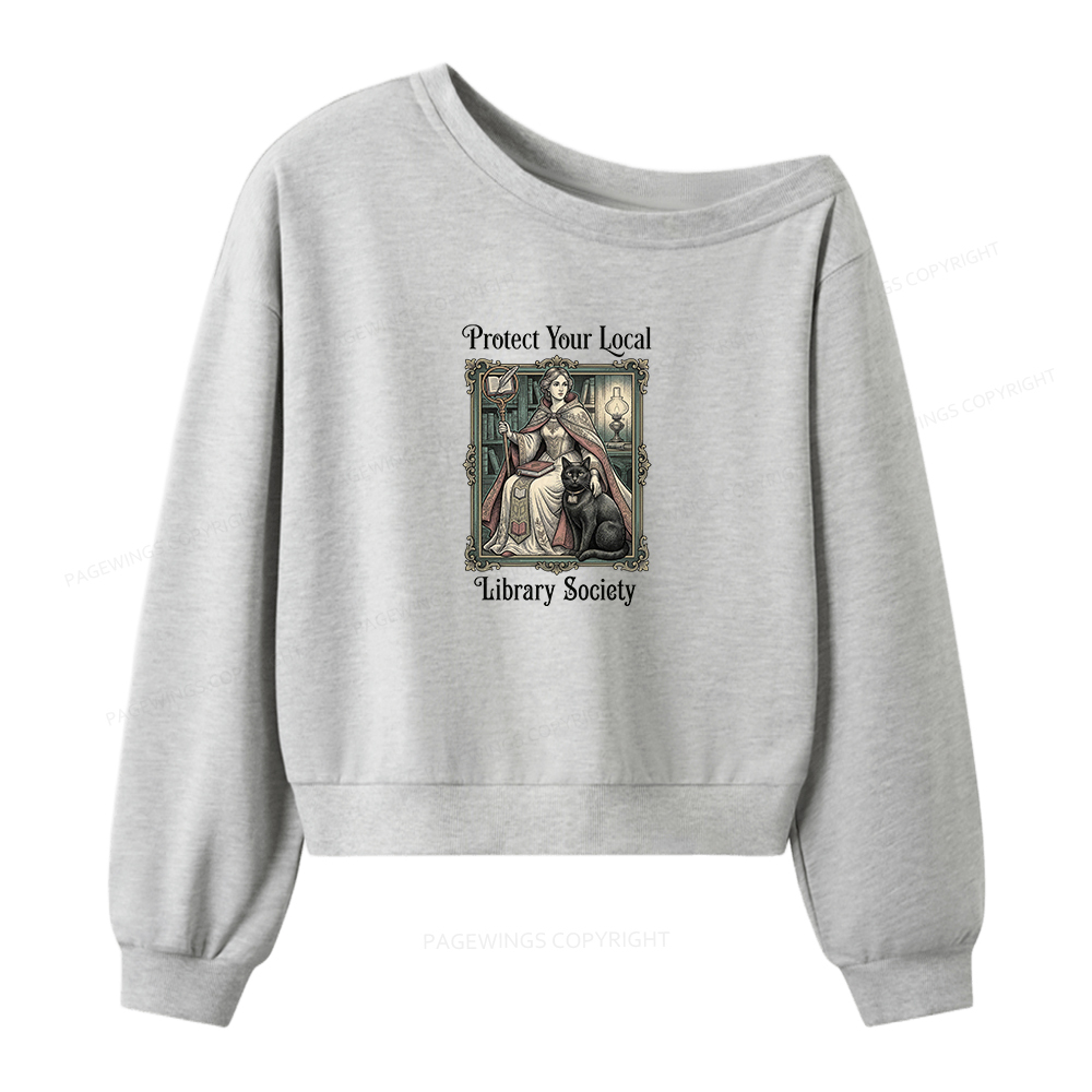 Pagewings Defend Your Local Public Library Women Off Shoulder Sweatshirt