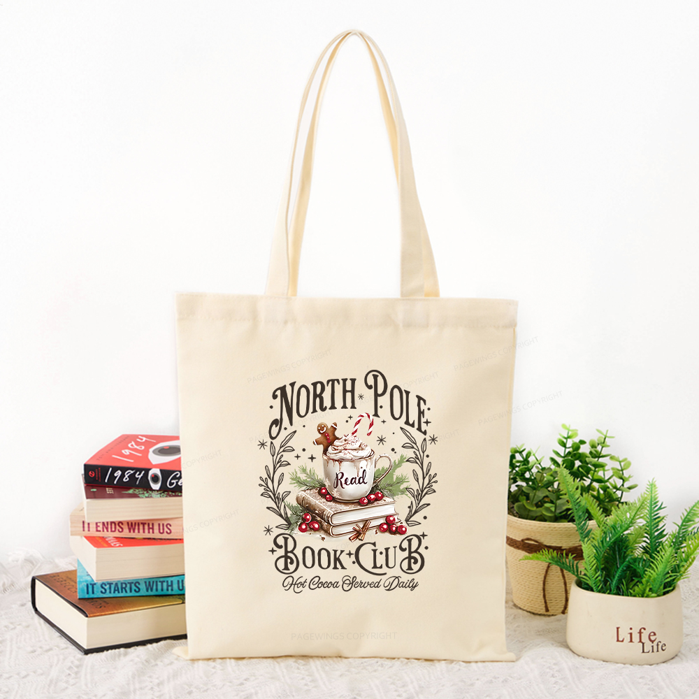 Pagewings Funny North Pole Book Club Tote Bag