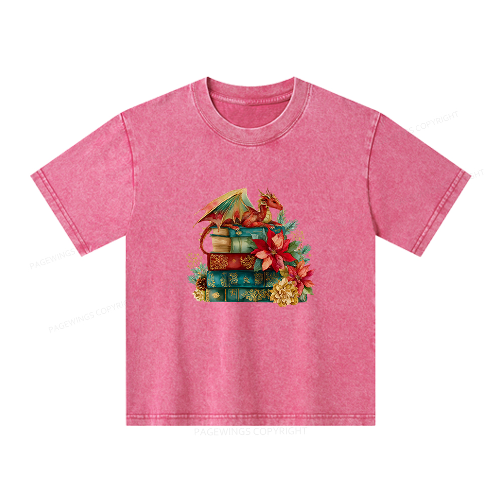 Pagewings Christmas Book Dragon Unisex Kids Washed T-shirt