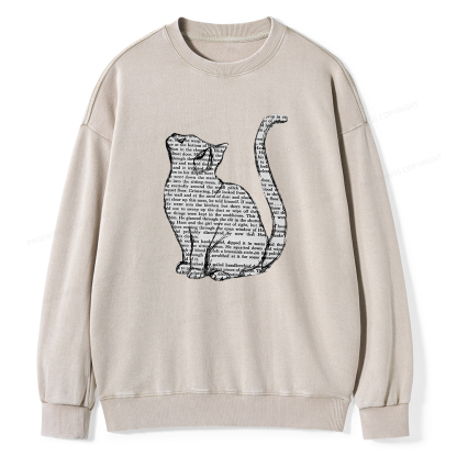 Pagewings Lots Of Books And Cute Cats Unisex Washed Sweatshirt