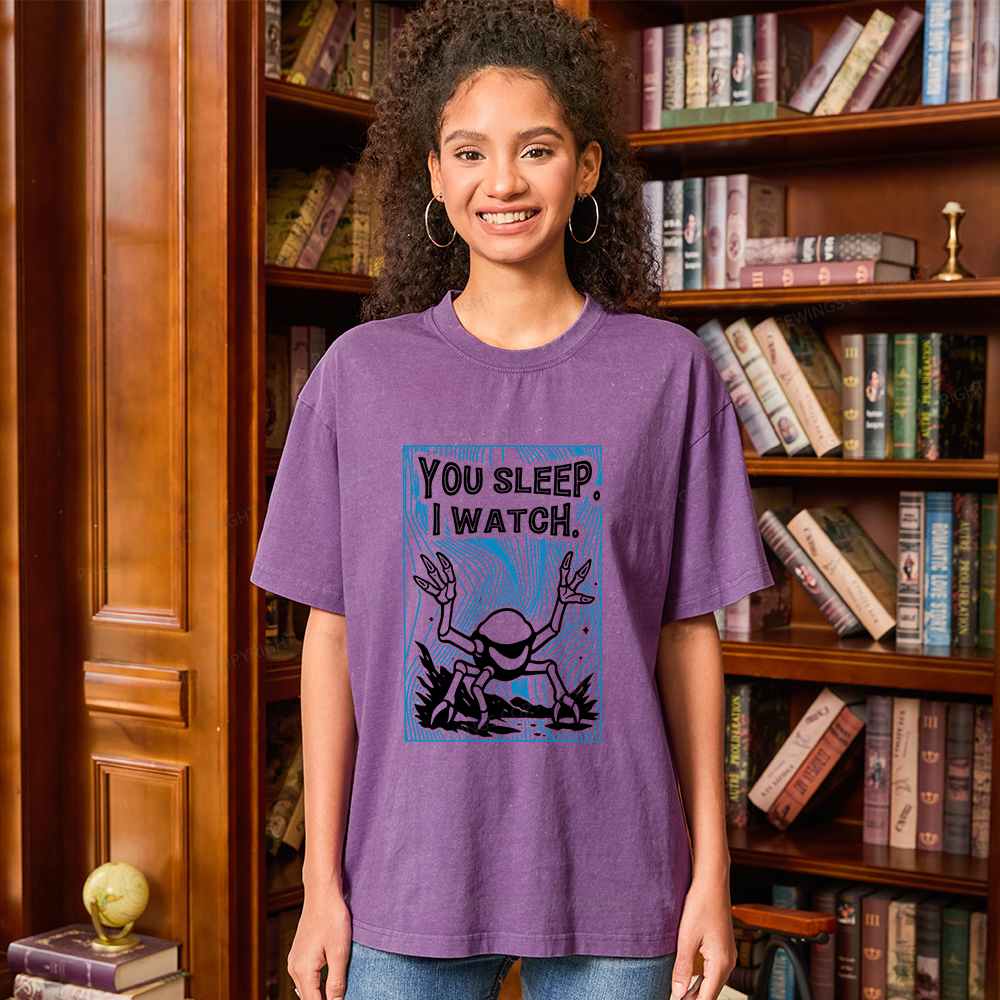 Pagewings You Sleep I Watch Unisex Washed T-shirt