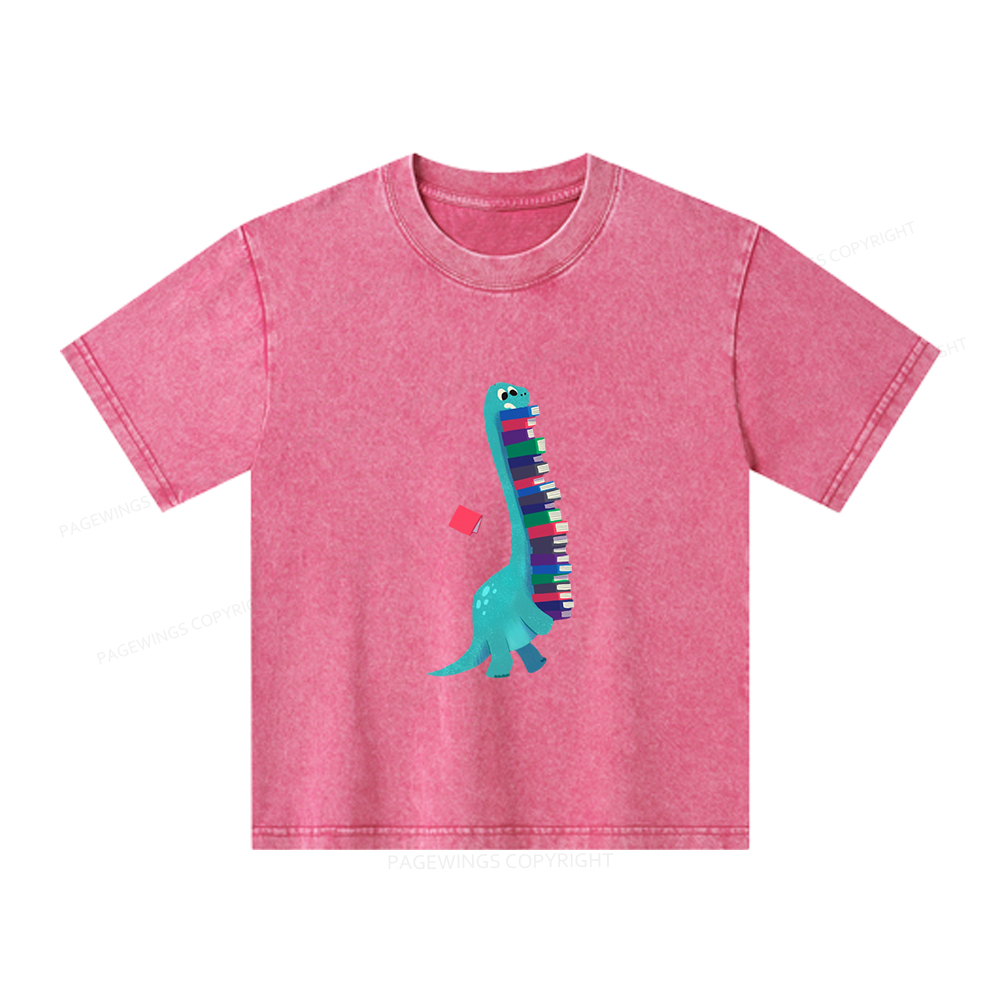 Pagewings Book Dinosaurs Unisex Kids Washed T-shirt