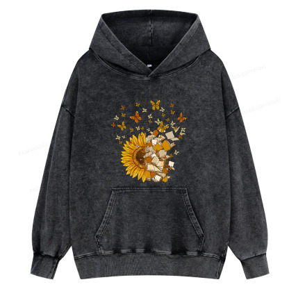 Pagewing Sunflower And Book Harmony Unisex Washed Hoodie
