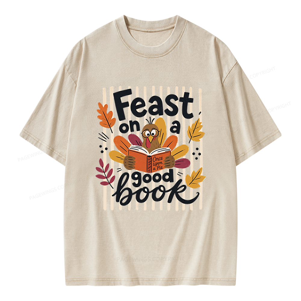 Pagewings Librarian Thanksgiving Unisex Washed T-shirt