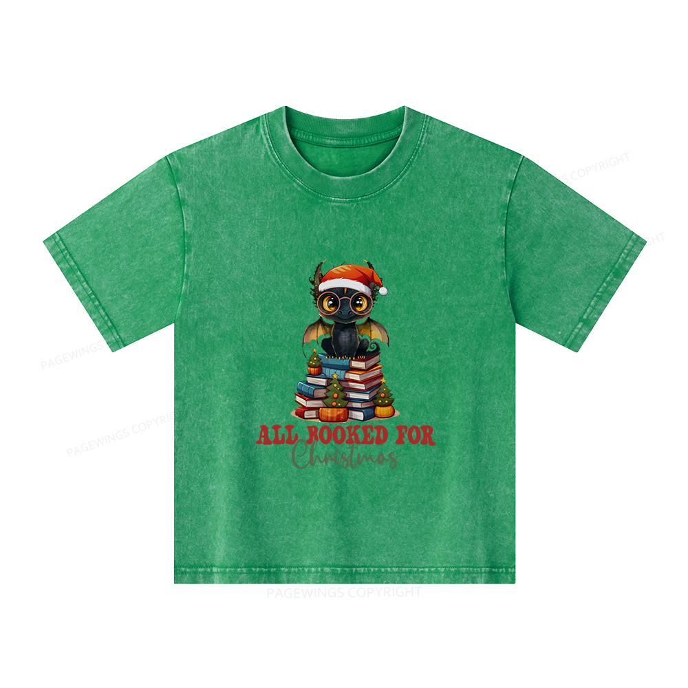 Pagewings Christmas Holiday Dragon Reader Unisex Kids Washed T-shirt