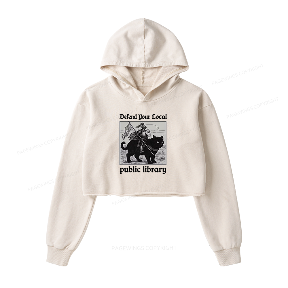 Pagewings Defend Your Local public library Washed Crop Hoodie