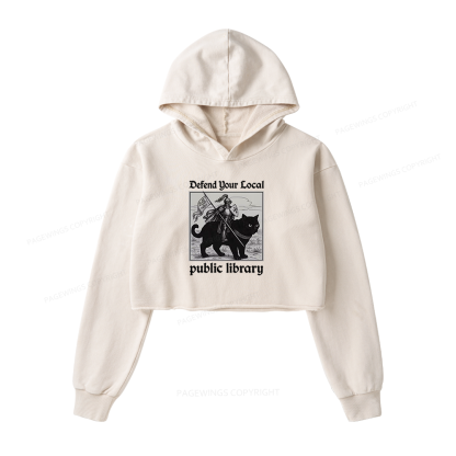 Pagewings Defend Your Local public library Washed Crop Hoodie