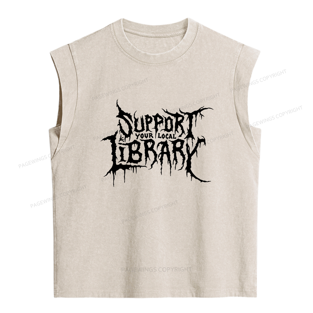 Pagewings Support Your Local Library Women's Washed Tank Top