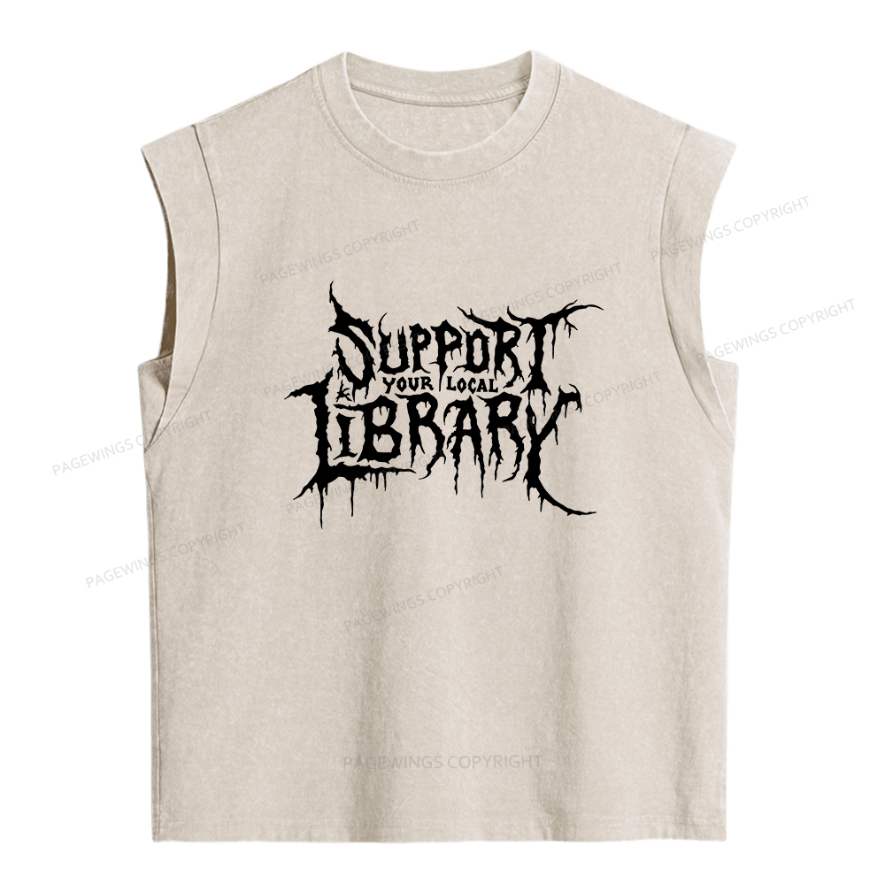 Pagewings Support Your Local Library Women's Washed Tank Top