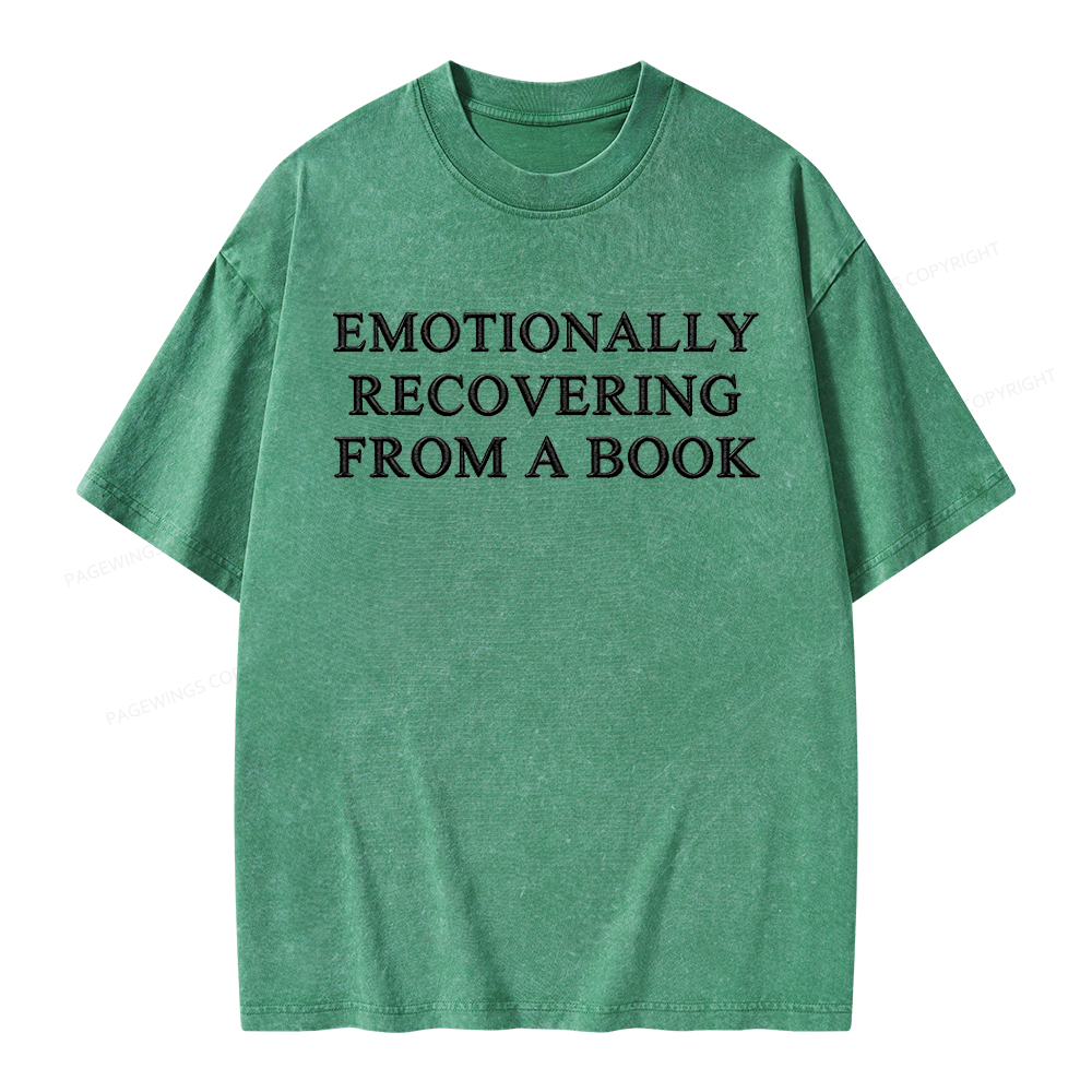Pagewings Embroidered Emotionally Recovering From a Book Unisex Washed T-shirt