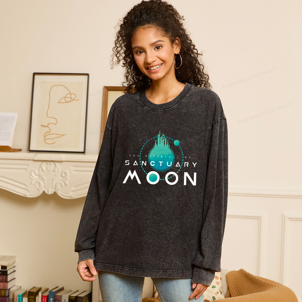 Pagewings Sanctuary Moon Unisex Washed Long Sleeve T-shirt