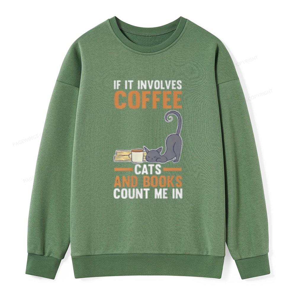 Pagewings Cats Reading Books Coffee T Shirts Unisex Classic Sweatshirt