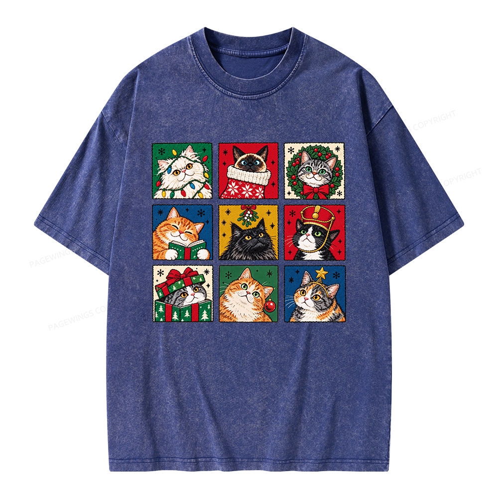 Pagewings Christmas Holiday Cat Unisex Washed T-shirt
