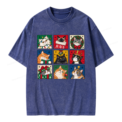 Pagewings Christmas Holiday Cat Unisex Washed T-shirt