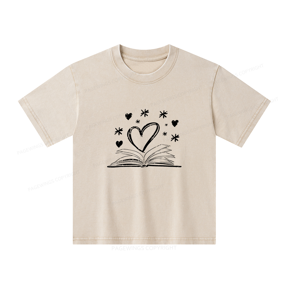 Pagewings Bookworm Librarian Valentines Day Book Unisex Kids Washed T-shirt
