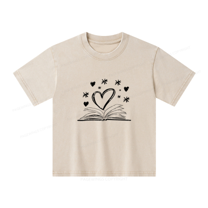 Pagewings Bookworm Librarian Valentines Day Book Unisex Kids Washed T-shirt