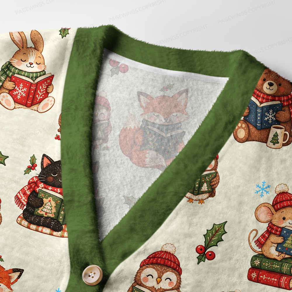 Pagewings Christmas animal Bookish Light Knit Unisex Cardigan Sweaters