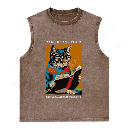 Pagewings Cat Reading Poster Unisex Washed Tank Top