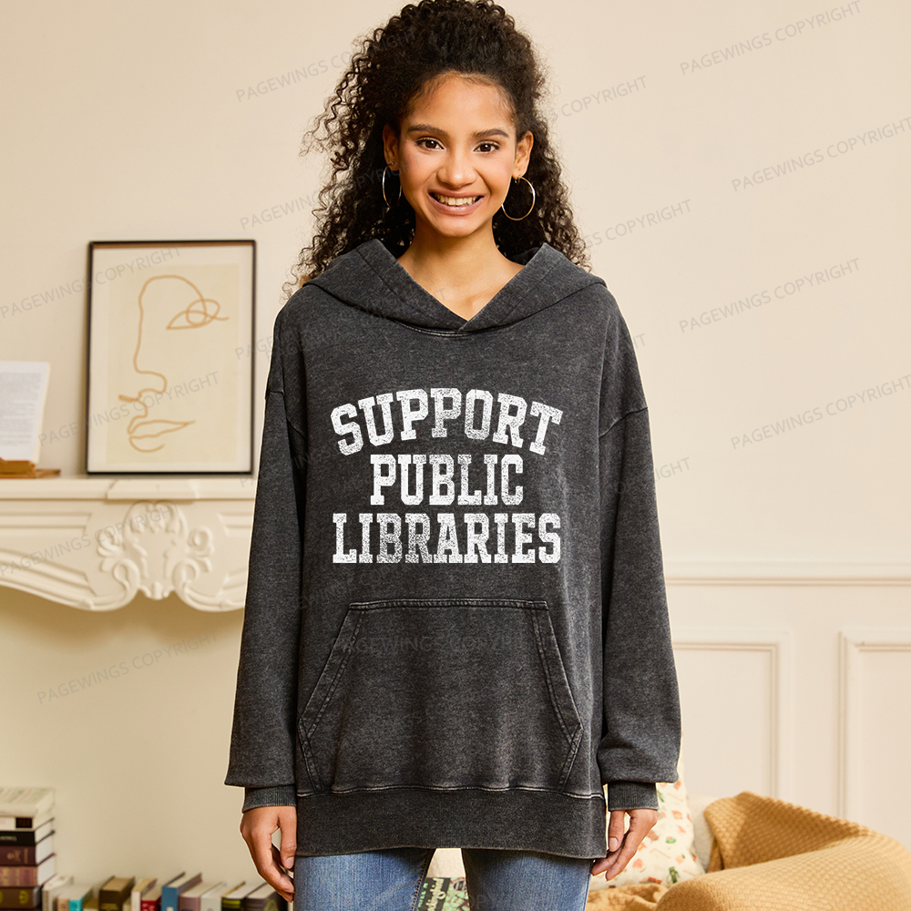 Pagewings Support Public Libraries Unisex Washed Hoodie