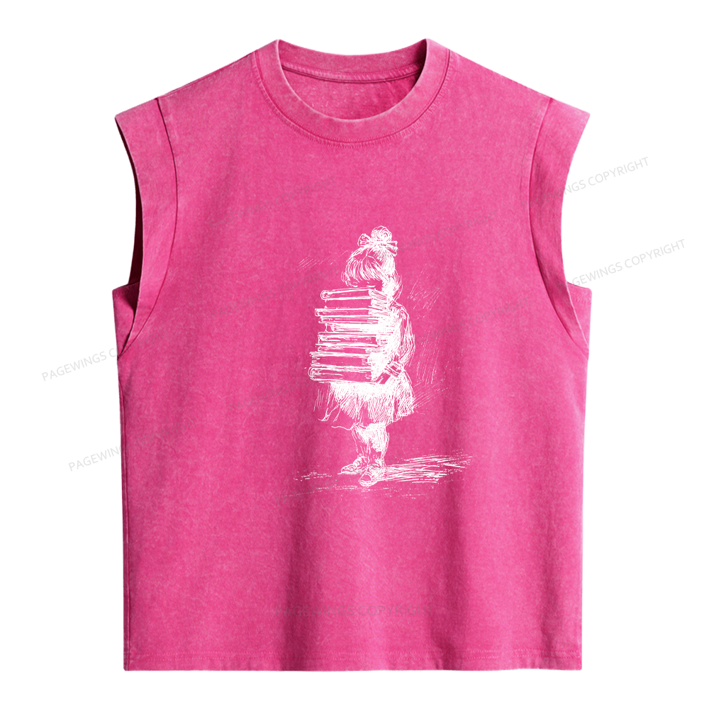 Pagewings Little Book Lover Women's Washed Tank Top