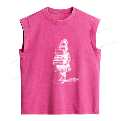 Pagewings Little Book Lover Women's Washed Tank Top