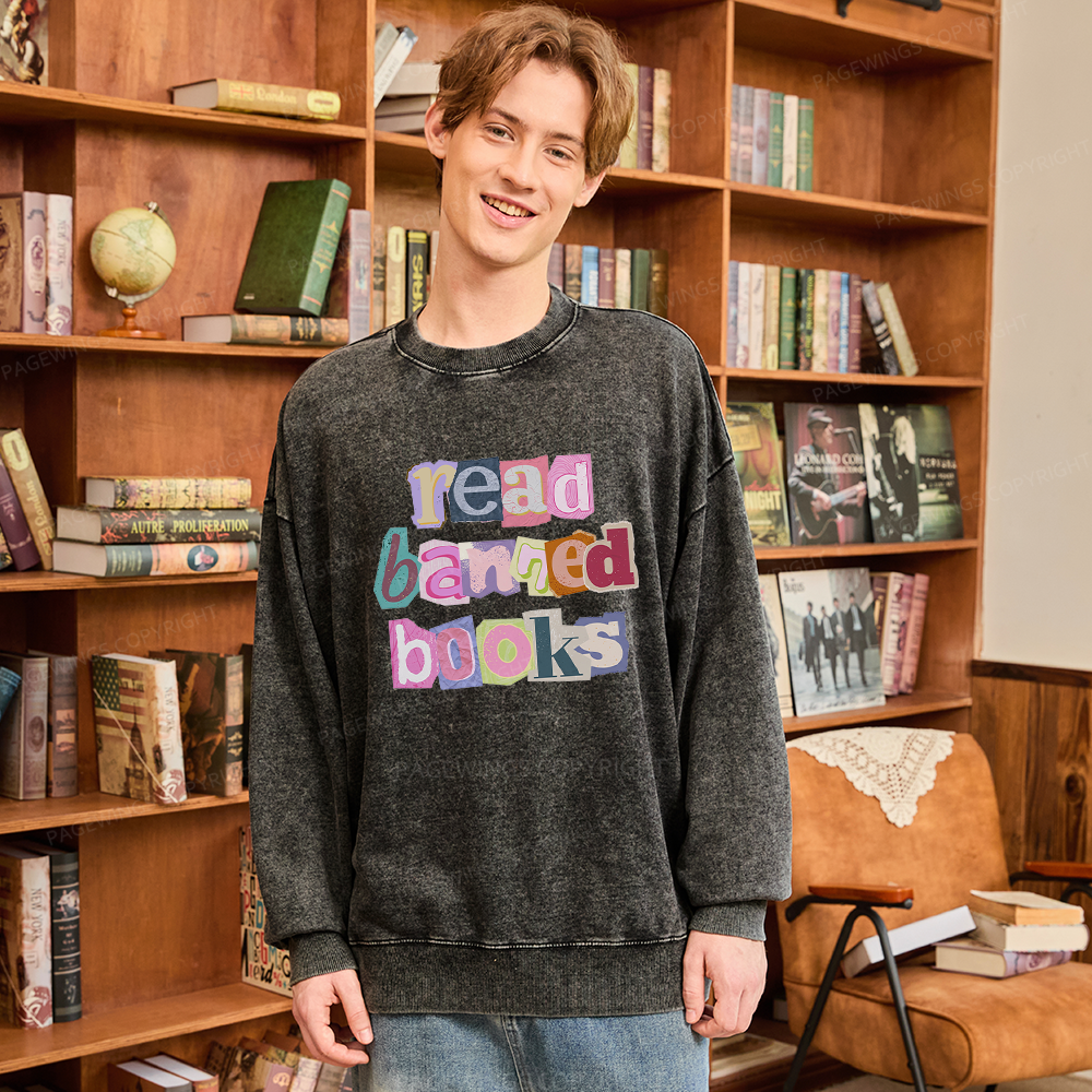 Pagewings Read Banned Books Unisex Washed Sweatshirt