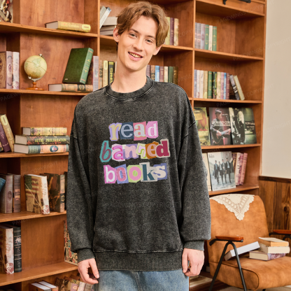 Pagewings Read Banned Books Unisex Washed Sweatshirt