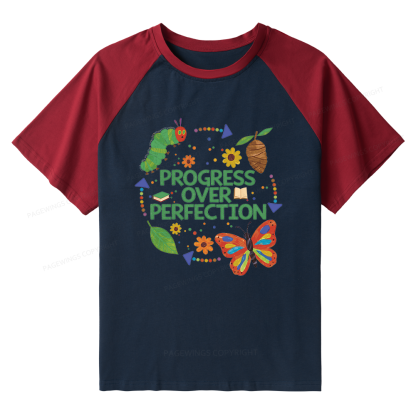 Pagewing Progress Over Perfection Raglan T-shirt