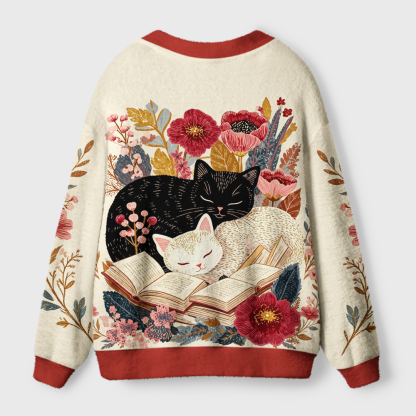 Pagewings Cat Book Lover Light Knit Unisex Cardigan Sweaters