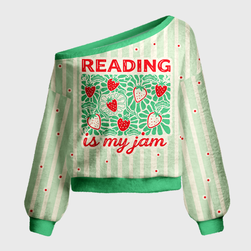 Pagewings Reading is My Jam Off Shoulder Ugly Knit Sweater