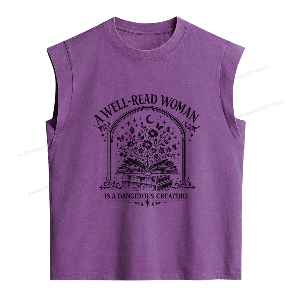 Pagewings A Well Read Woman Is a Dangerous Creature Women's Washed Tank Top