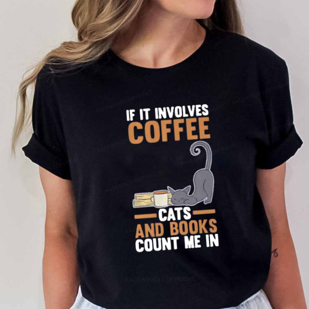 Pagewings Cats Reading Books Coffee Unisex Classic T-shirt