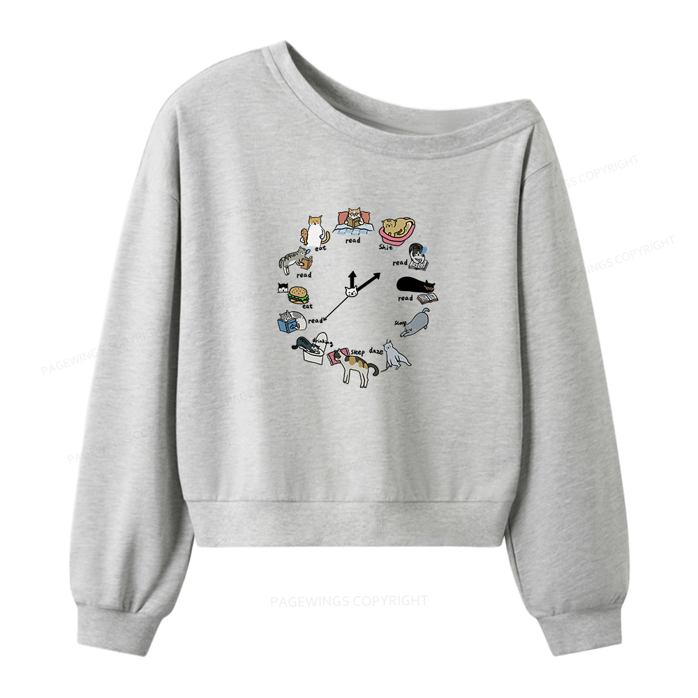 Pagewings Cat Read Women Off Shoulder Sweatshirt
