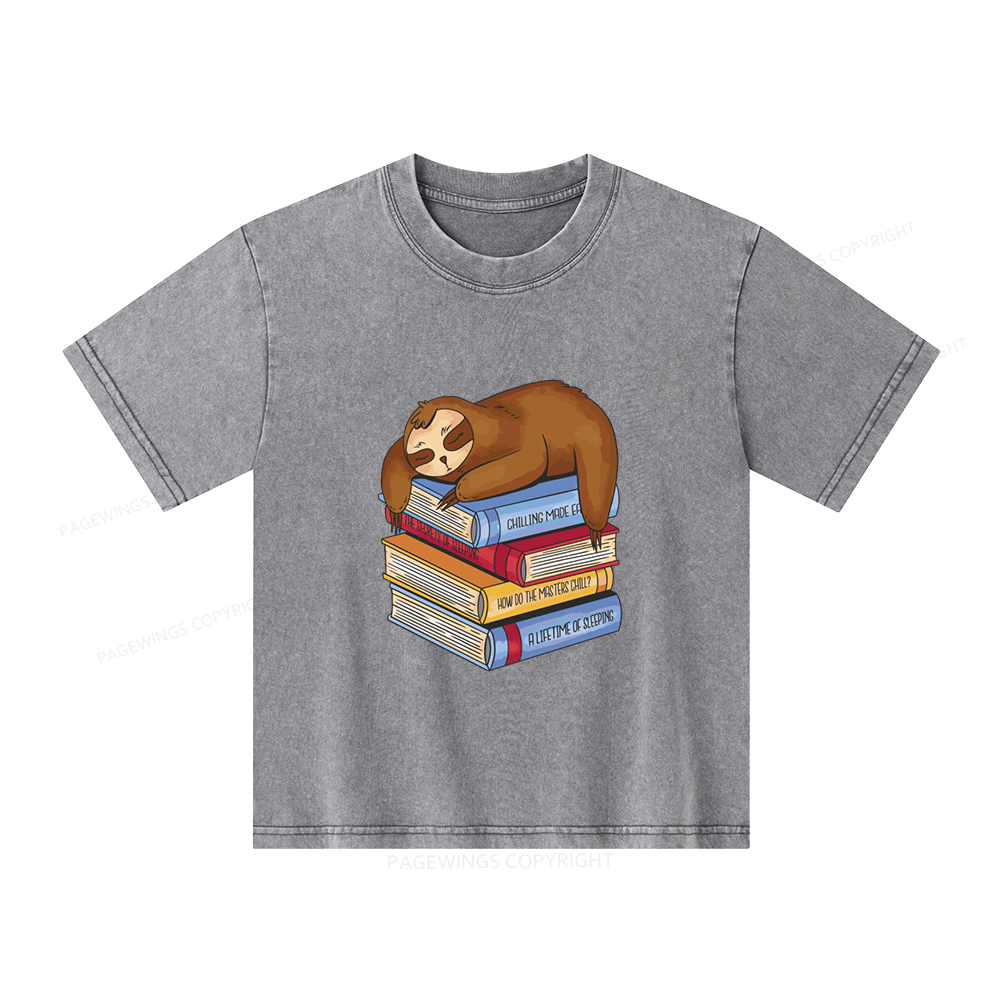 Pagewings Sloth And Book Unisex Kids Washed T-shirt