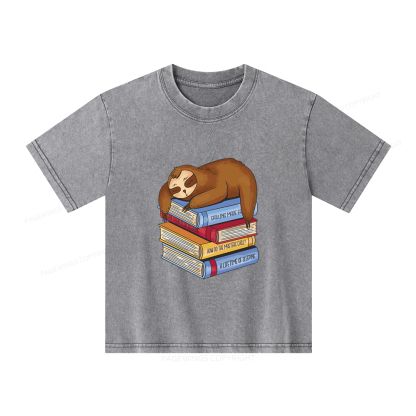 Pagewings Sloth And Book Unisex Kids Washed T-shirt
