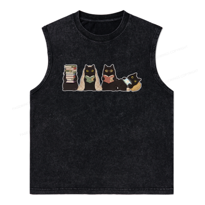 Pagewings Black Cats Reading Unisex Washed T-shirt Unisex Washed Tank Top