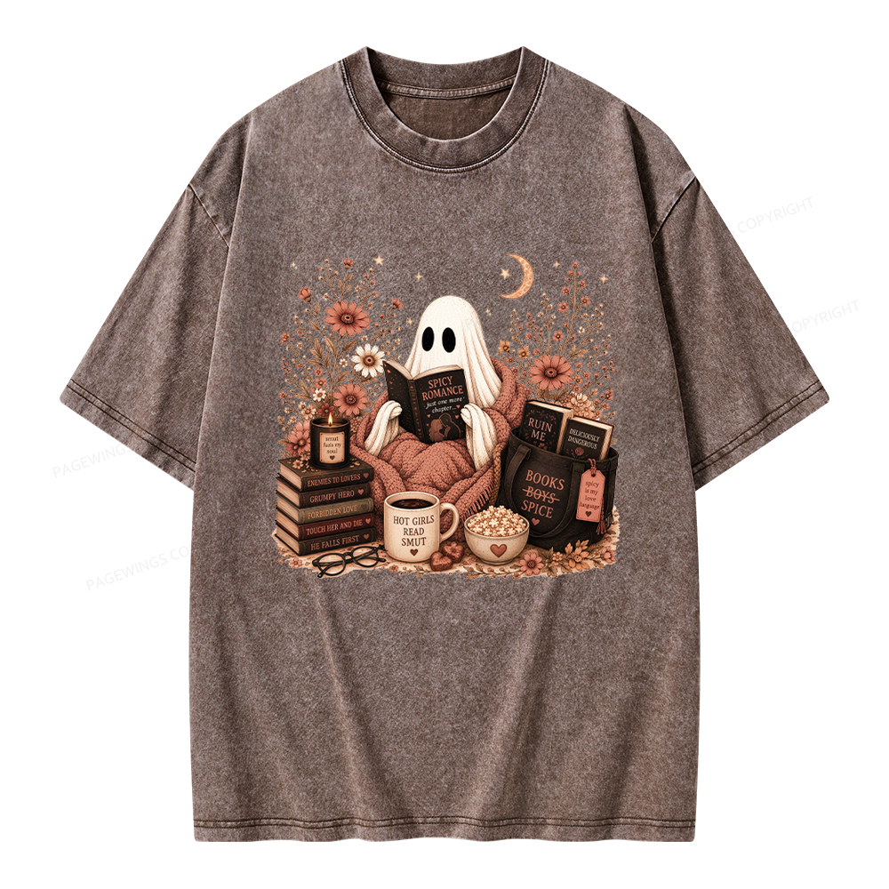 Pagewings Smut Reading Ghost Unisex Washed T-shirt