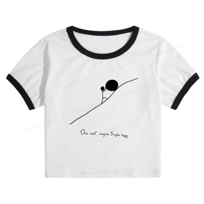 Pagewings One Must Imagine Sisyphus Happy Baby Tee Cropped Ringer T-Shirt
