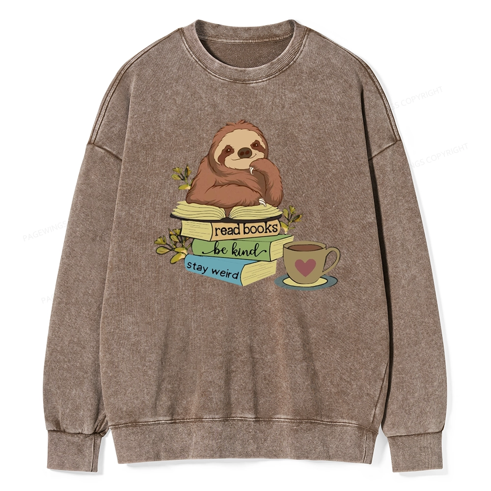 Pagewings Sloth Reading Unisex Washed Sweatshirt