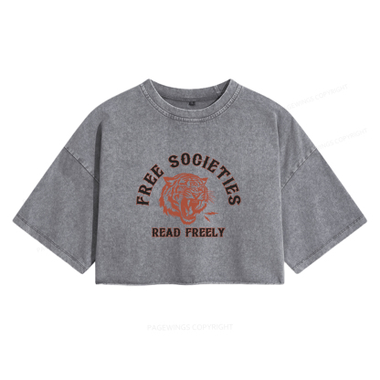 Pagewings Free Societies Read Freely Women's Washed Cropped T-shirt